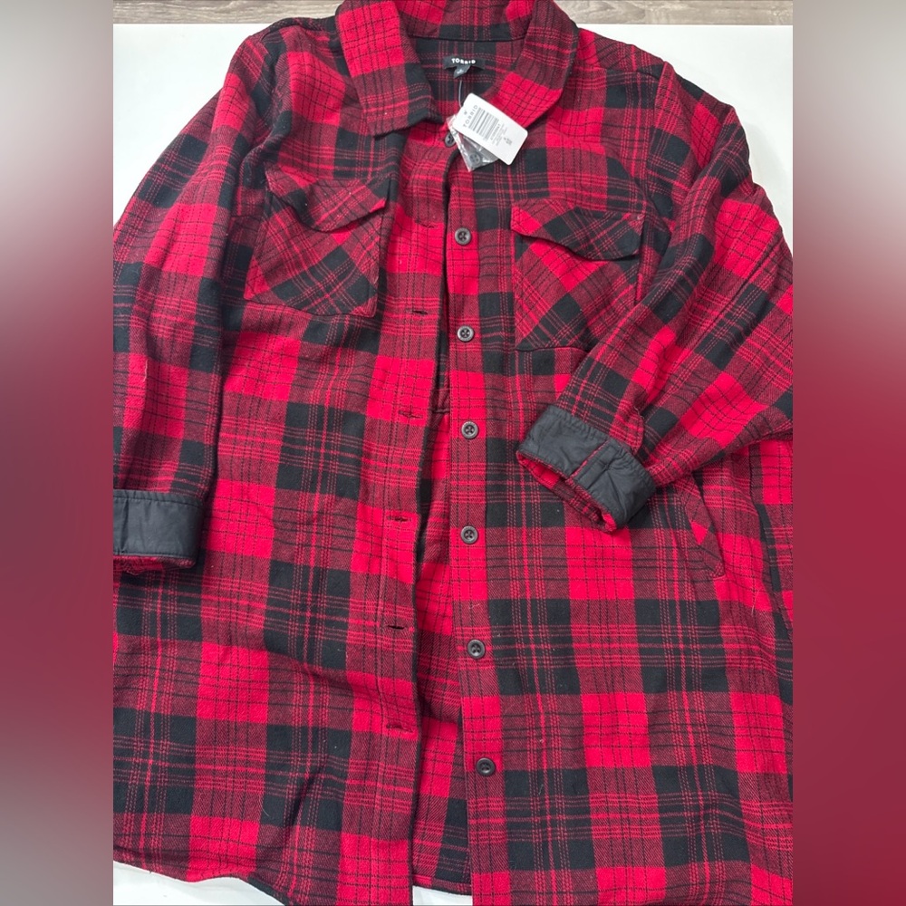 New Torrid Womens Moto Jacket Flannel Black & Red Plus Sz 6X Cotton A070126